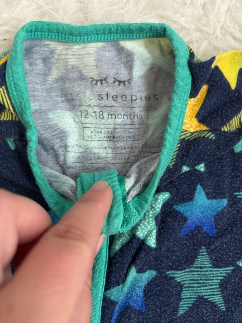 Little Sleepies Gender Neutral Colorful Star AOP Footie PJ’s with Teal Trim - Picture 2 of 3